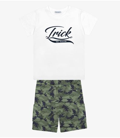 Conjunto Menino Camiseta Com Bermuda Trick Nick Branco