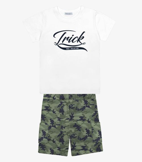 Conjunto Menino Camiseta Com Bermuda Trick Nick Branco