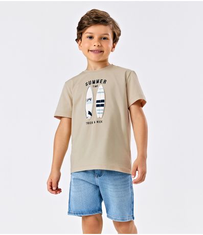 Conjunto Camiseta Com Bermuda Trick Nick Bege