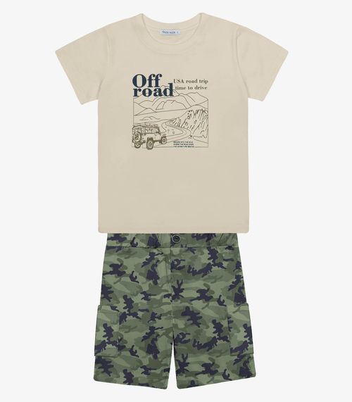 Conjunto Infantil Camiseta Com Bermuda Trick Nick Bege