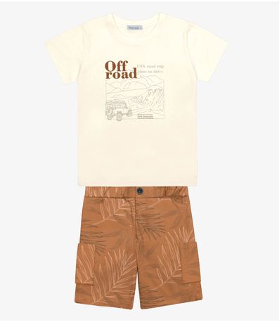 Conjunto Infantil Camiseta Com Bermuda Trick Nick Bege