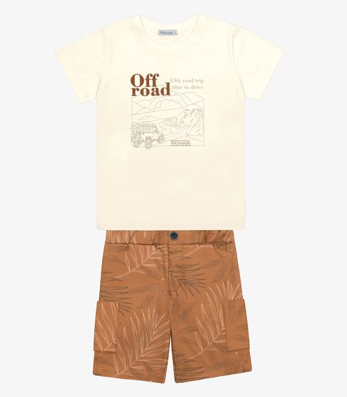 Conjunto Infantil Camiseta Com Bermuda Trick Nick Bege