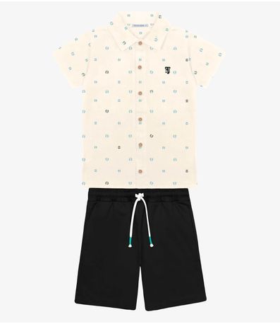 Conjunto Infantil Camisa Com Bermuda Trick Nick Bege