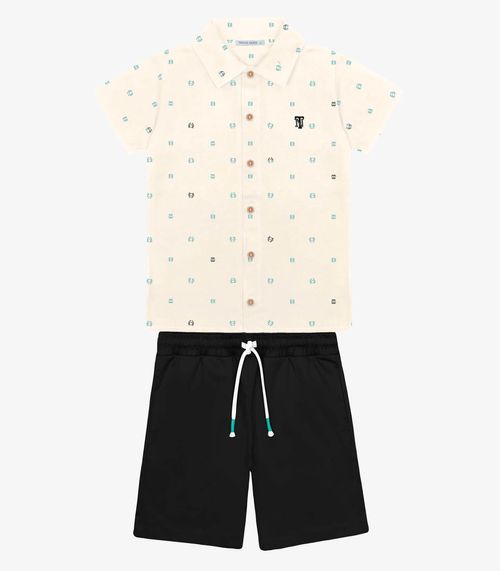 Conjunto Infantil Camisa Com Bermuda Trick Nick Bege