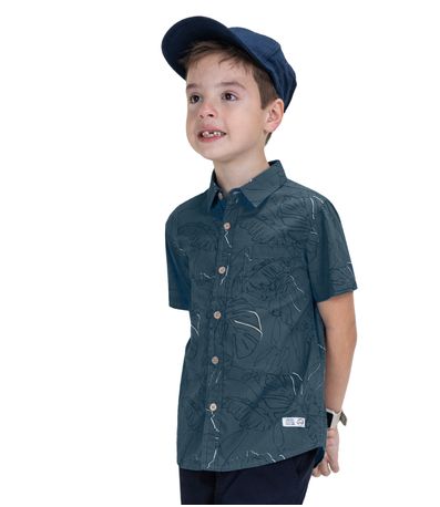 Camisa Infantil Estampada Em Popeline Trick Nick Azul