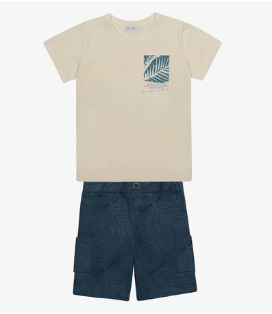 Conjunto Infantil Camiseta Com Bermuda Trick Nick Bege