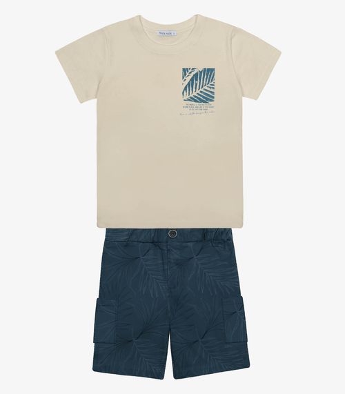 Conjunto Infantil Camiseta Com Bermuda Trick Nick Bege