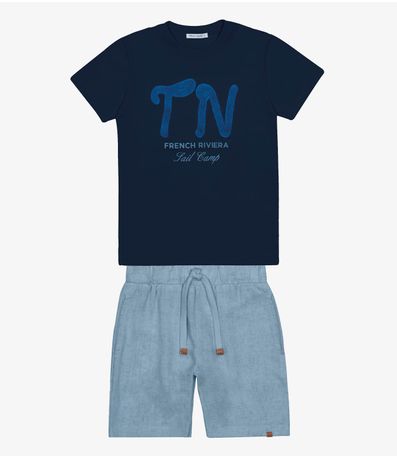 Conjunto Menino Camiseta Com Bermuda Trick Nick Azul