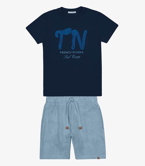 Conjunto Menino Camiseta Com Bermuda Trick Nick Azul