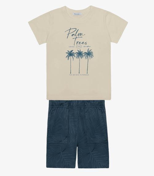 Conjunto Infantil Camiseta Com Bermuda Trick Nick Bege