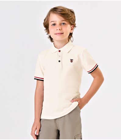 Polo Infantil Manga Curta Piquet Trick Nick Bege