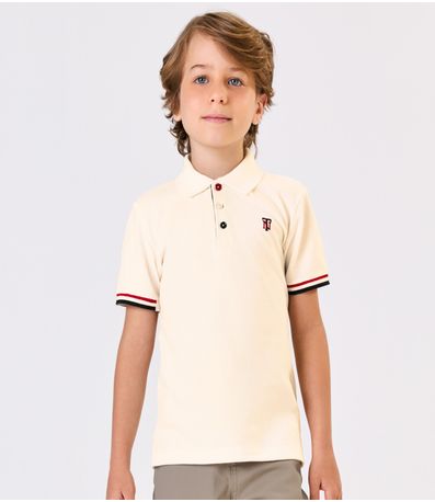 Polo Infantil Manga Curta Piquet Trick Nick Bege