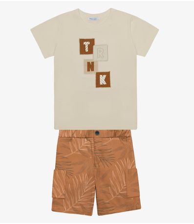 Conjunto Menino Camiseta Com Bermuda Trick Nick Bege