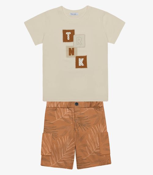 Conjunto Menino Camiseta Com Bermuda Trick Nick Bege