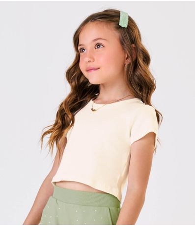 Blusa Cropped Infantil Ribana Canelada Trick Nick Bege