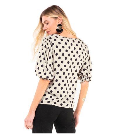 Camisa Feminina Poá Mangas 3/4 Endless Bege