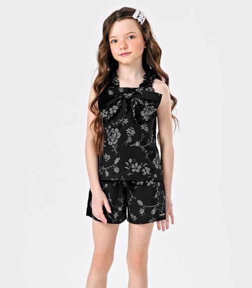 Conjunto Blusa E Shorts Popeline Floral Trick Nick Preto