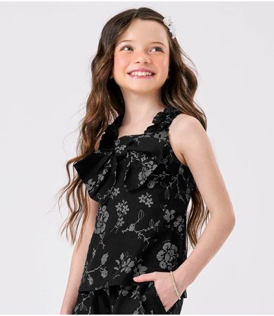 Conjunto Blusa E Shorts Popeline Floral Trick Nick Preto