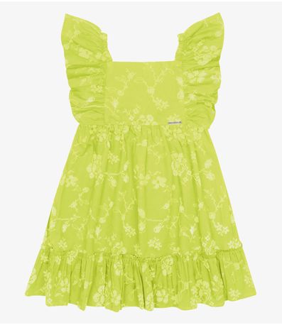 Vestido Popeline Floral Bordado Trick Nick Verde