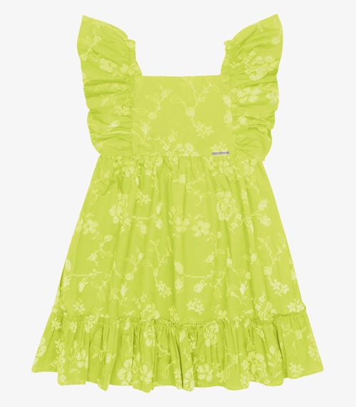 Vestido Popeline Floral Bordado Trick Nick Verde