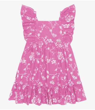 Vestido Popeline Floral Bordado Trick Nick Rosa
