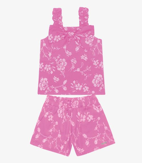 Conjunto Blusa E Shorts Popeline Floral Trick Nick Rosa