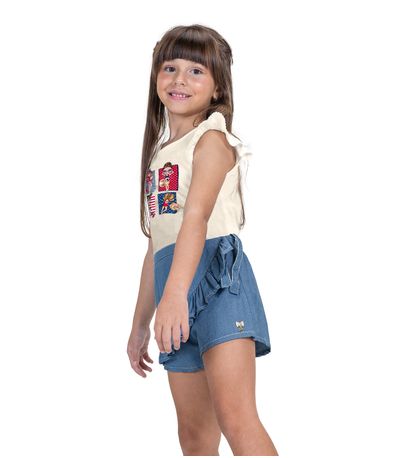 Conjunto Infantil Blusa E Shorts Saia Trick Nick Bege
