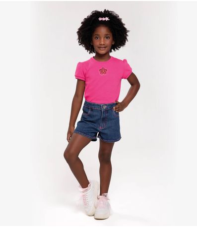 Conjunto Infantil Blusa E Shorts Jeans Trick Nick Rosa