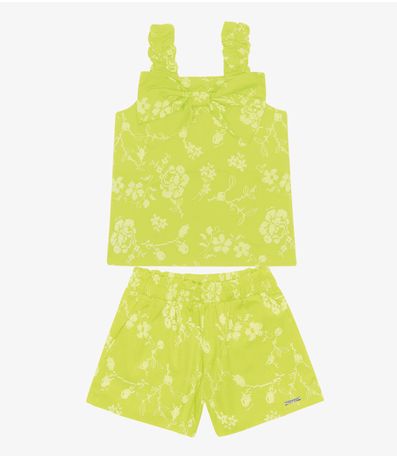 Conjunto Blusa E Shorts Popeline Floral Trick Nick Verde