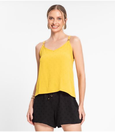 Blusa de Alça Regulável em Air Flow Poá Rovitex Amarelo