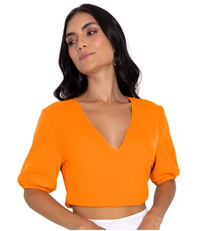 Blusa Cropped Feminina Decote V Rovitex Marrom