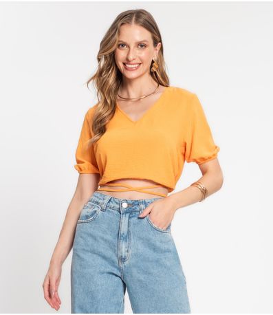Blusa Cropped Feminina Decote V Rovitex Marrom