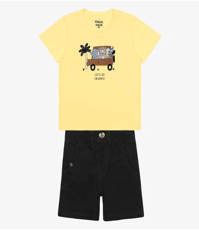 Conjunto Infantil Camiseta Com Bermuda Trick Nick Amarelo