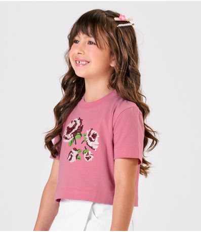 Blusa Manga Curta Aplique Lantejoulas Trick Nick Rosa