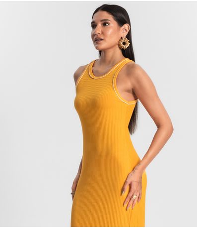 Vestido Midi sem Manga Ribana Canelada Amarelo