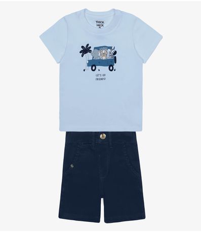 Conjunto Infantil Camiseta Com Bermuda Trick Nick Azul