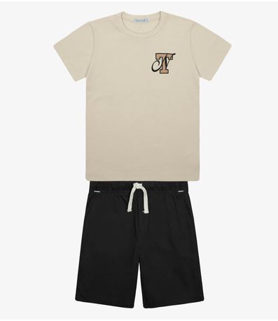 Conjunto Menino Camiseta Com Bermuda Trick Nick Bege