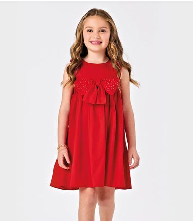 Vestido Infantil Tricoline Com Laço Trick Nick Vermelho