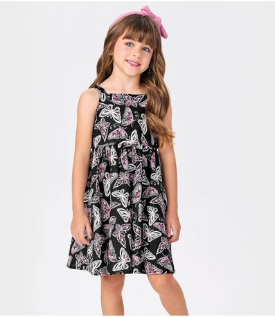 Vestido Menina Popeline Borboletas Trick Nick Preto