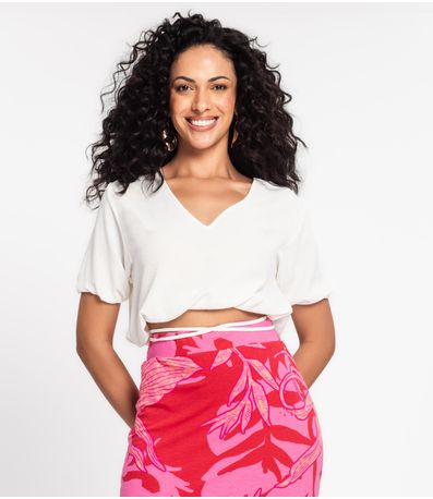 Blusa Cropped Feminina Decote V Rovitex Bege