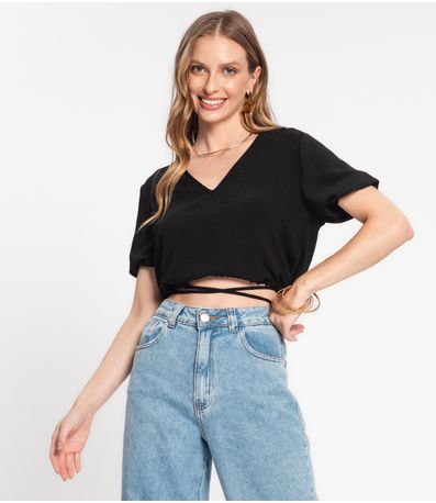 Blusa Cropped Feminina Decote V Rovitex Preto