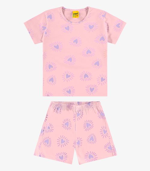 Pijama Infantil Feminino Meia Malha Rovi Kids Rosa