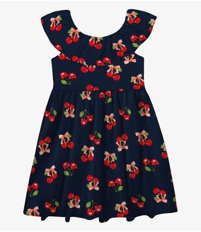 Vestido Curto Cotton Estampa Cereja Trick Nick Azul