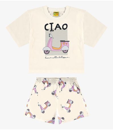 Pijama Infantil Feminino Meia Malha Rovi Kids Bege