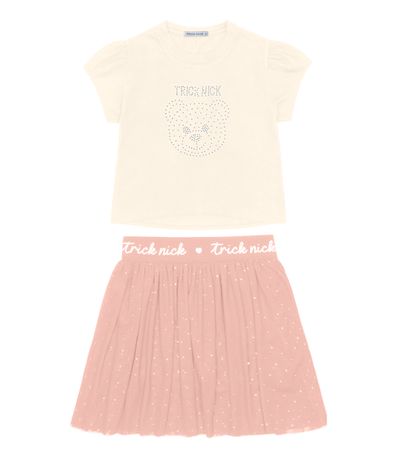 Conjunto Blusa Com Saia Em Tule Trick Nick Bege