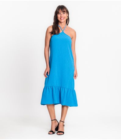 Vestido Midi de Alça e Babados em Air Flow Rovitex Azul