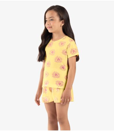 Pijama Infantil Feminino Meia Malha Rovi Kids Amarelo