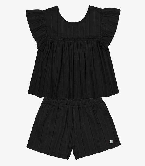Conjunto Blusa Com Shorts Tricoline Trick Nick Preto