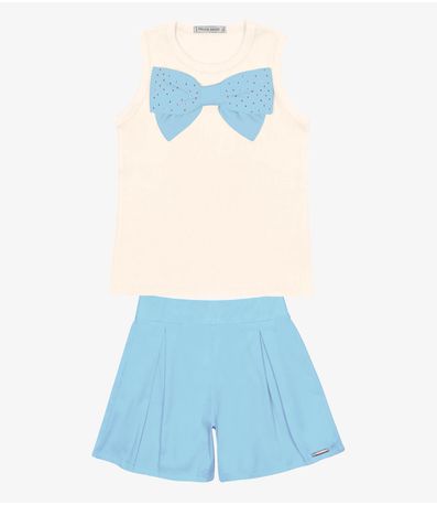 Conjunto Infantil Regata Laço E Shorts Trick Nick Bege