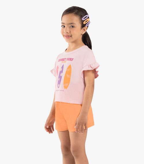 Conjunto Infantil Blusa Com Shorts Rovi Kids Rosa